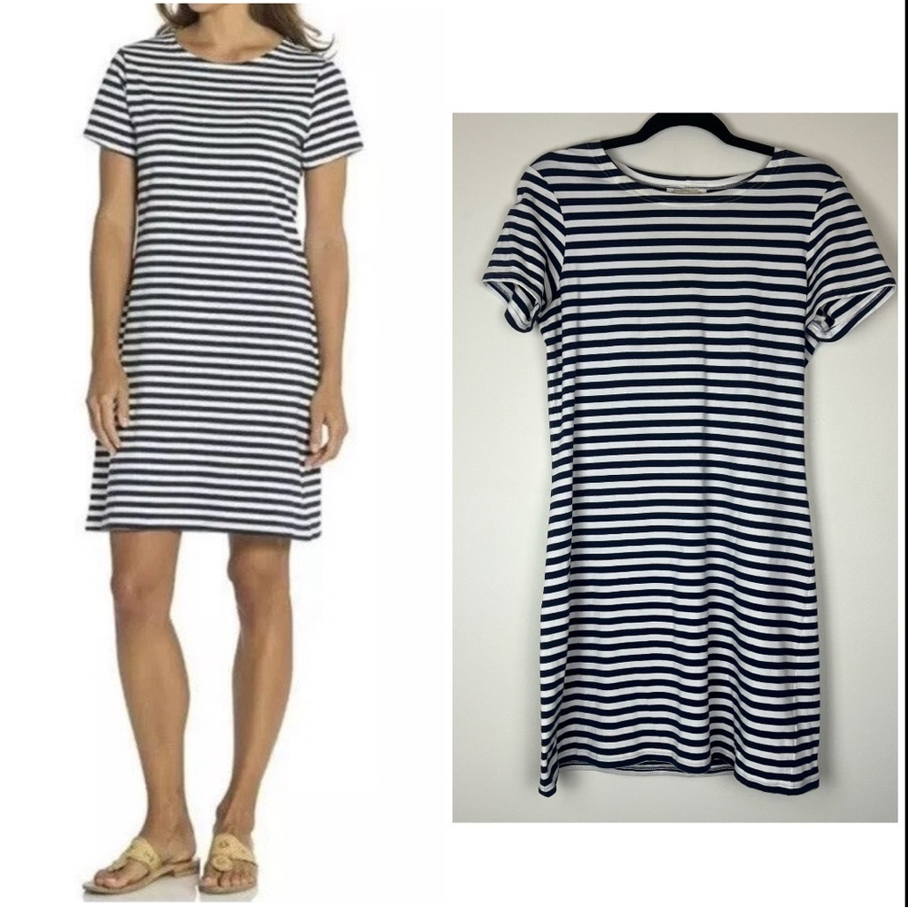 SAIL TO SABLE STS Navy White Nautical Breton Classic Striped Shirt Dress Small